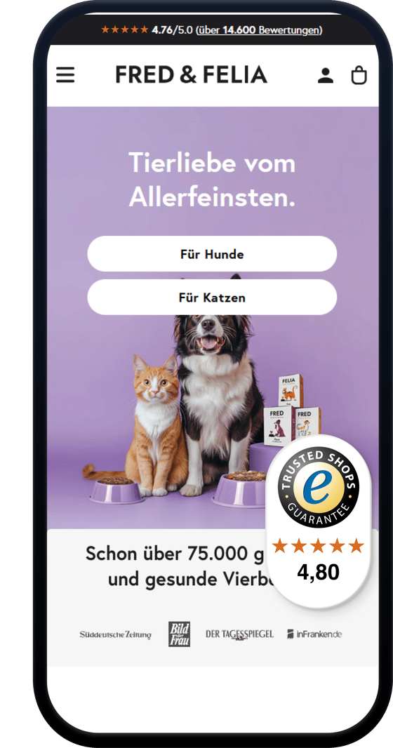 smartphone con la schermata dell'e-commerce fred e felia