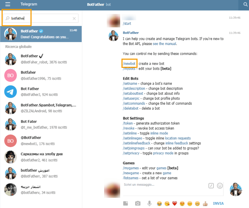 come creare bot su telegram business