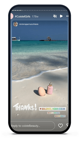 story sul mare condiviso su Instagram da una cliente con i prodotti di Coistel