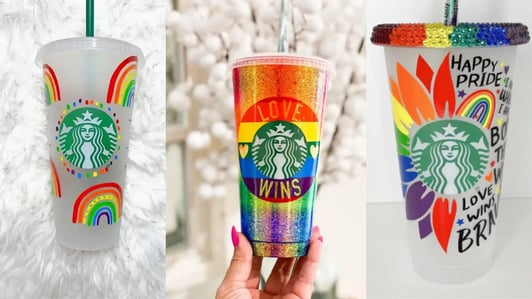 starbucks bicchieri decorati con motivi arcobaleno