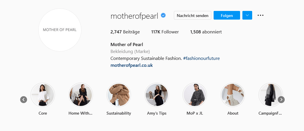 mother of pearl profilo instagram storie in evidenza sostenibilità