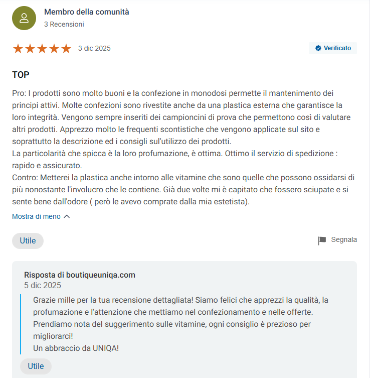 recensione 5 stelle boutiqueuniqa
