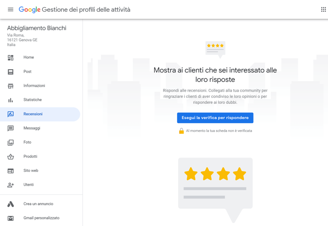 dashboard per gestire le recensioni su google