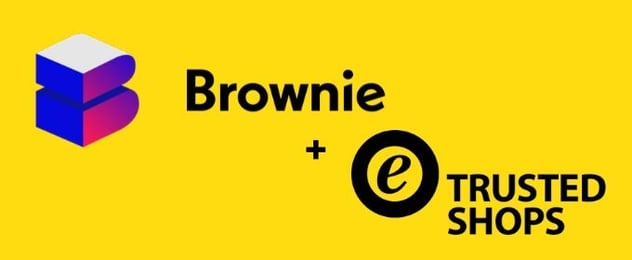 loghi brownie e trusted shops su sfondo giallo