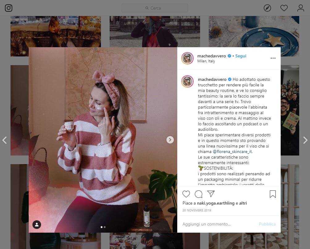 mamme influencer post su Instagram crema per il viso