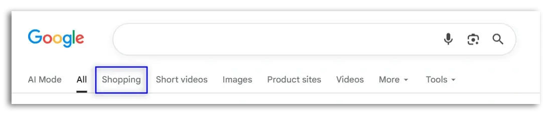 tab di Google Shopping