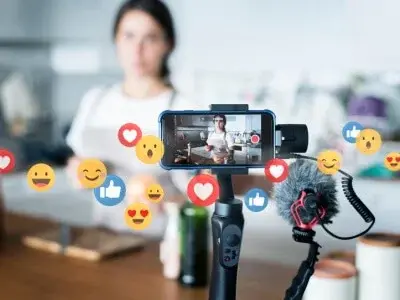 Persona usando lo smartphone per vendere sulle app di social media