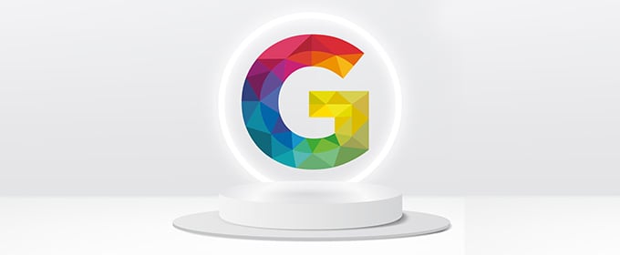 illustrazione moderna della G di Google su un cerchio led illuminato 