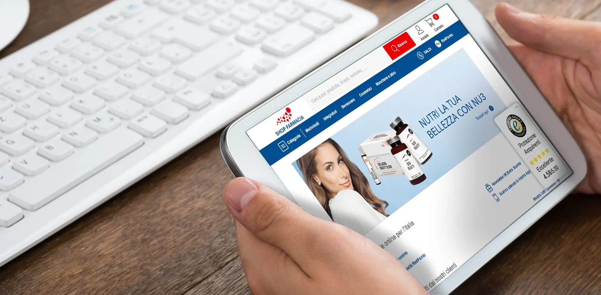 E-commerce con Trustbadge di Trusted Shops per aumentare la fiducia dei clienti.